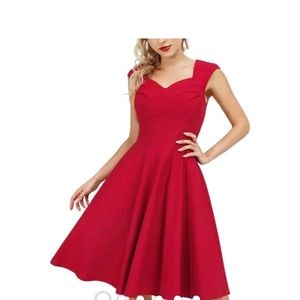 1950s Retro Vintage Cap Sleeve Sweetheart Neck Swing Dress